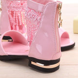 3 5 9 10 12 Years Kids Bow Sandals Children Girls Summer Cute Sandals Beach 2021 Princess Fashion High Heels Tassel School Shoes