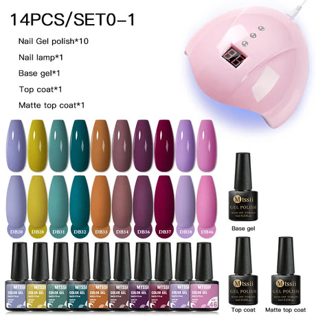 Mtssii  13/16Pcs Gel Nail Polish Set With 36W UV Lamp Dryer Manicure Kit Semi Permanent Soak Off Base Top Coat Nail Art UV Gel