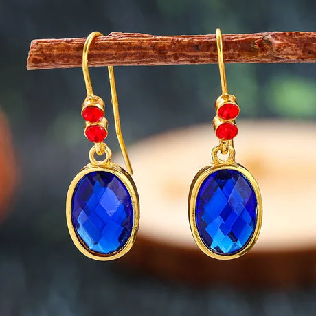 Bohemian Water Drop Blue Stone Earrings for Women Tibetan Jewelry Fashion Cubic Zircon Dangle Earrings Accessories