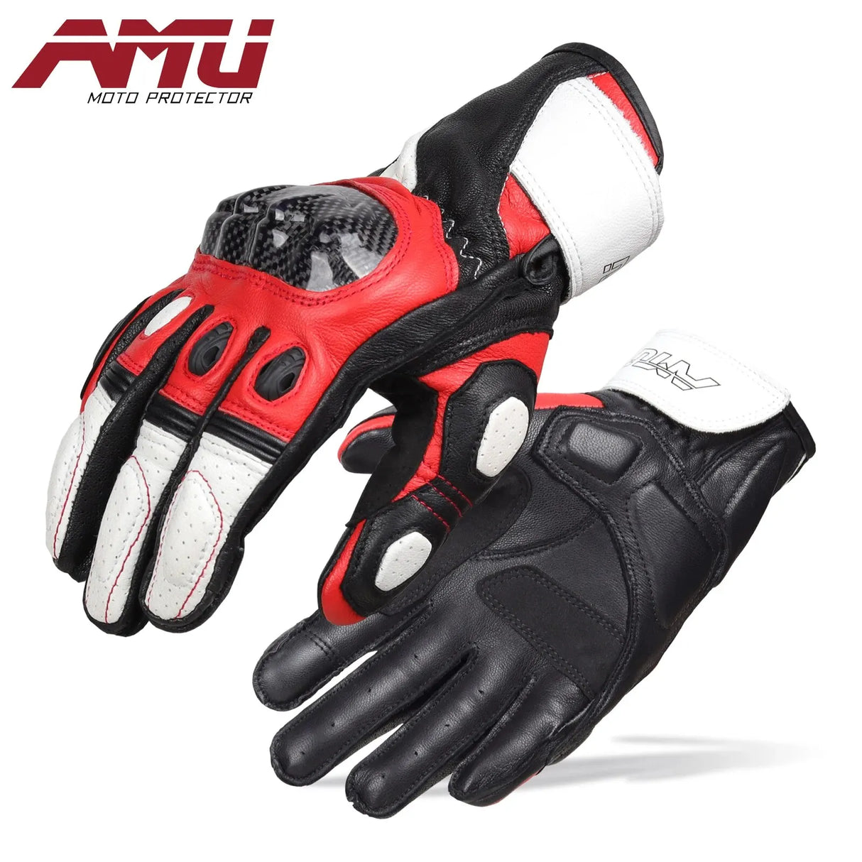 AMU Motorcyclist Carbonfiber Sheepskin Protective Bike Gloves Gor Men And Women Touch Screen Perforated Motocross Racing