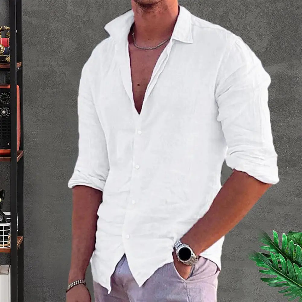 Cotton Linen 2023 Summer New Men's Solid Color Linen Casual Shirt Cardigan Long Sleeve Thin Breathable Shirts US S-3XL