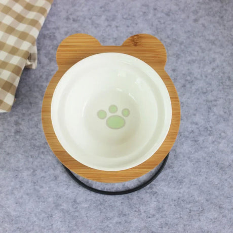 New High-end Pet Bowl Bamboo Shelf Ceramic Feeding and Drinking Bowls for Dogs and Cats Pet Feeder Accessories