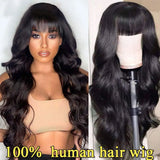 100% Human Hair Wigs Straight Hair With Bang Fringe For Women Brazilian Bob Wig Glueless Full Machine Made With Bangs 30 Inch