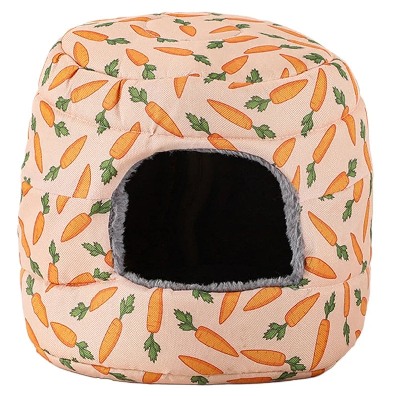 Hamster Plush Bed Small Animal Hideout House Lovely Carrot Print Sleeping Bed Habitat Decors for Squirrels Chinchillas