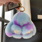 Plush Toy Bunny Real Natural Rex Rabbit Fur Keychain Women Bag Charm Ornaments Schoolbag Pendant Car Keyring Trinkets Kids Gift