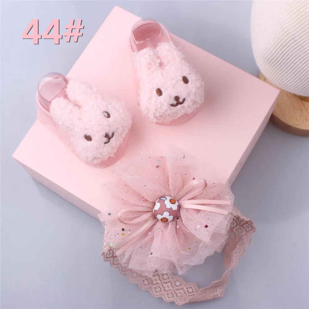 1 Set Cute Gift Bow Flowers Baby Girls Headband Socks Cartoon Animal Bow Newborn Girls Hair Band Kids Headwear Hair Accessories