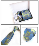 Luxury Tie Set Gift Box For Men Paisley Floral Silk Neck Tie Pocket Squares Cufflinks Tie clips Set Formal Wedding Party Ties