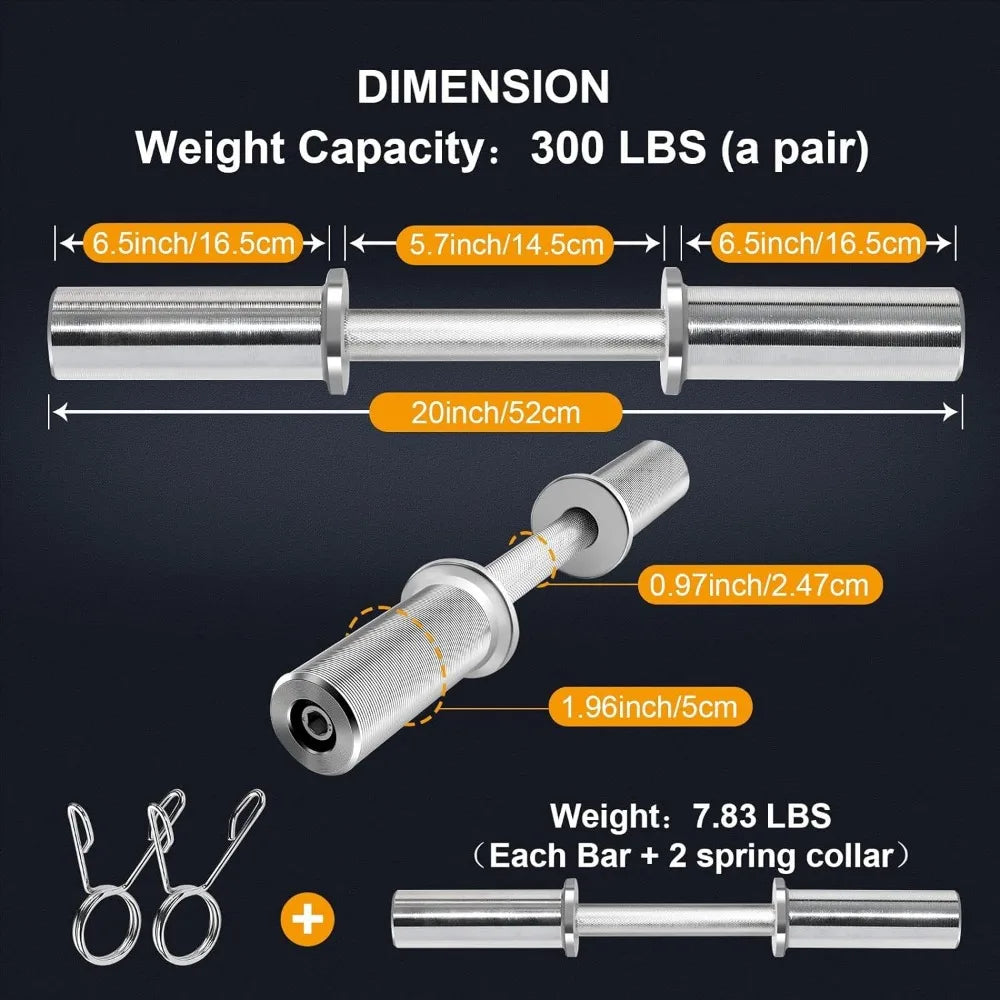 16"/20" Olympic Dumbbell Handles: Loadable Dumbbell Bars, Heavy Duty Weightlifting Handles, Compatible