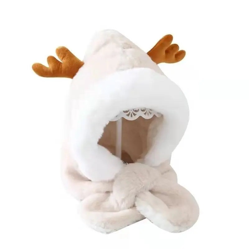 Fur Winter Baby Hat Scarf One-Piece Soft Kids Cap for Girls Boys Cartoon Warmer Neck Ears Baby Bonnet Infant Accessorie