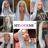 Silver Gray Lace Front Human Hair Wigs Transparent 13x4 Lace Straight Lace Frontal Wig For Wome Remy Wig MYLOCKME