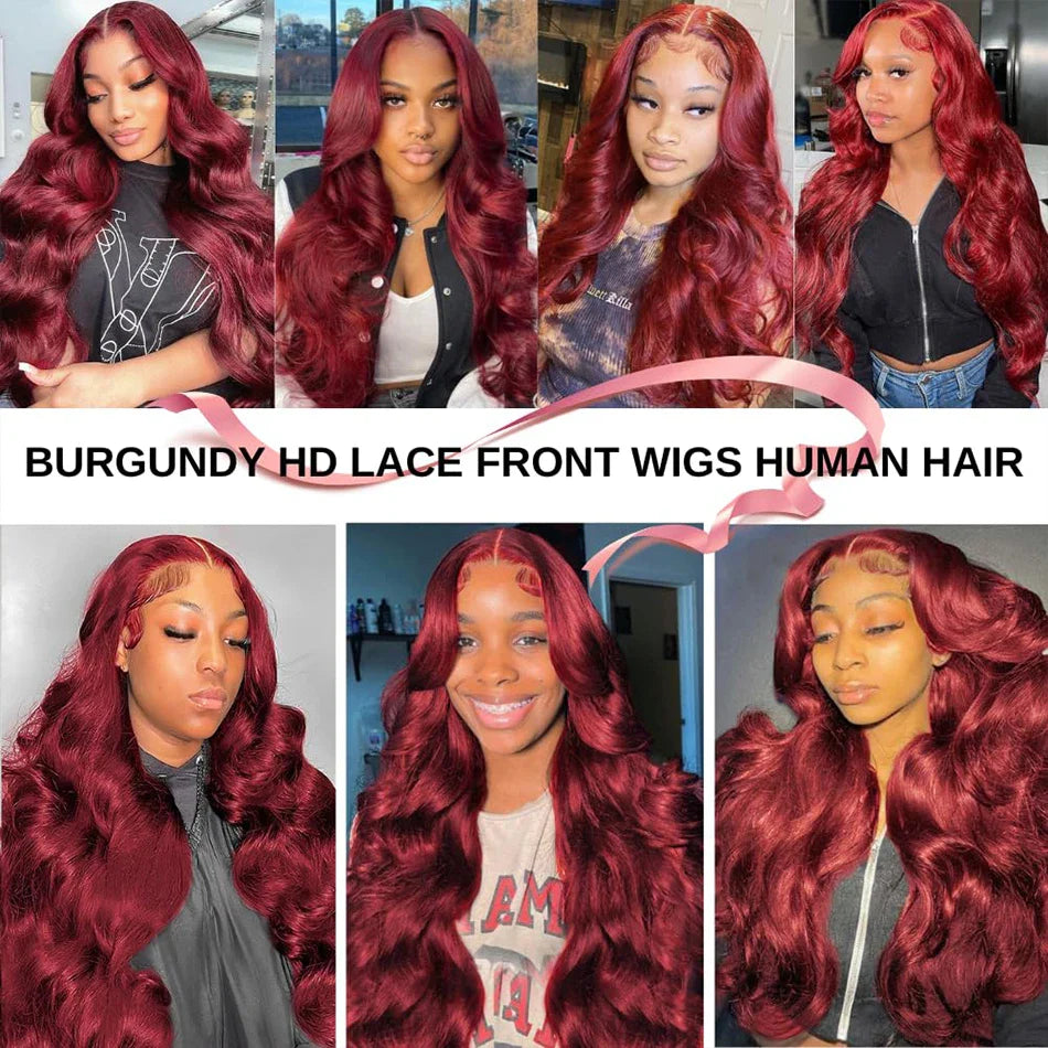 99j Burgundy Lace Front Human Hair Wig 13x4 Pre Plucked Transparent Lace Colored Body Wave 13x6 Hd Lace Frontal Wigs For Women