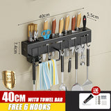 Stainless Steel Kitchen Storage Rack Wall-mounted Multifunctional Storage Knife Rack with Multiple Brackets and Hooks