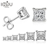 IOGOU 925 Sterling Silver Stud Earrings For Women 4-Claws Square Zirconia Earring Wedding Engagement Bridal Diamond Jewelry Gift