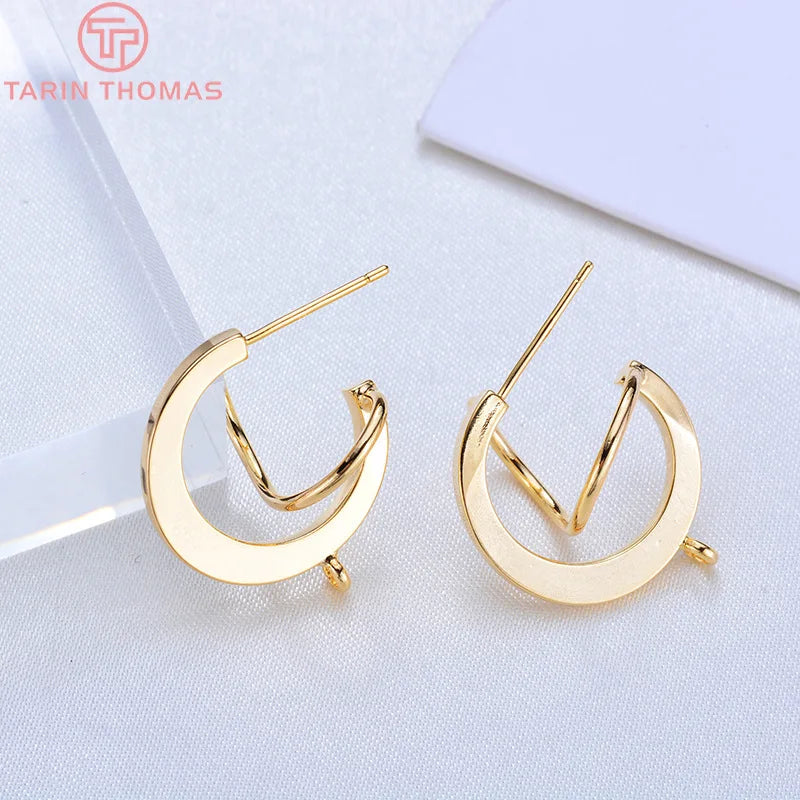 (2588)6PCS 20MM 24K Gold Color Brass Round with S line Stud Earrings High Quality Diy Jewelry Findings Accessories