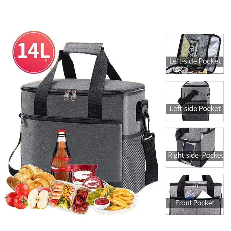 Large Capacity Tote Bento Insulated Lunch Bag Picnic Food Lunch Box Storage Ice Cooler Thermal Bag Portable Fridge Thermal Bag