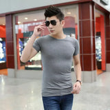 Man Tee Shirts No Logo Top Plain Blue T Shirt for Men Muscles Skinny Slim Fit O Neck Gym Cheap Clothes and Free Shipping Summer