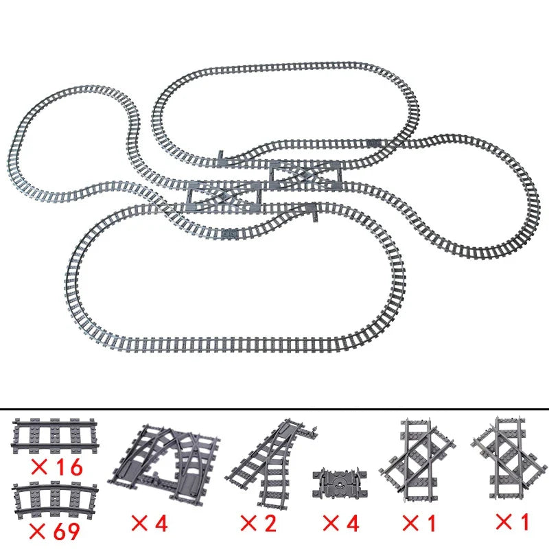 NEW City Trains Flexible Tracks Soft Straight Curved Rails Switch Building Block Creative Models Tailways Toys For Kids Gifts