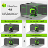 Clubiona 16/12 lines professional Super powerful Green Lines Laser Level With 4000mAh Li-ion Battery Remote Control pulse mode