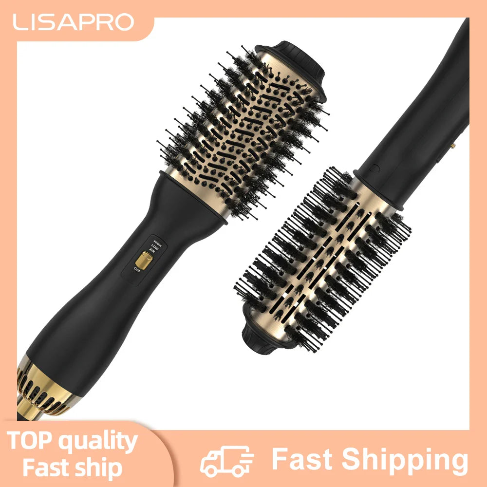 LISAPRO One-Step Hot Air Brush&Volumizer PLUS 2.0 Hair Dryer and Hair Styler New Black Golden Hair Curler Brush