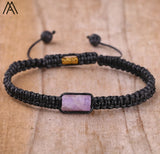 Natural Black Tourmaline Single Beads Woven Adjustable Bracelet Boho Women 6mm Black Lava Stone Beads Mala Bracelet N0383AMC