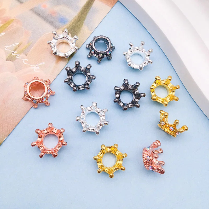 10PCS 4 Colors Rhinestone Insert Big Hole Crown Bead Loose Spacer For Jewelry Making DIY Bracelet Accessories Wholesale Supplies