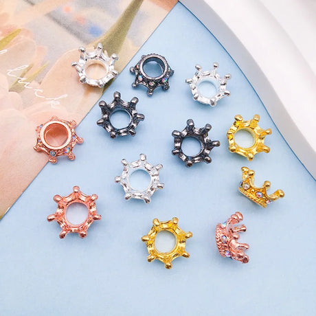 10PCS 4 Colors Rhinestone Insert Big Hole Crown Bead Loose Spacer For Jewelry Making DIY Bracelet Accessories Wholesale Supplies