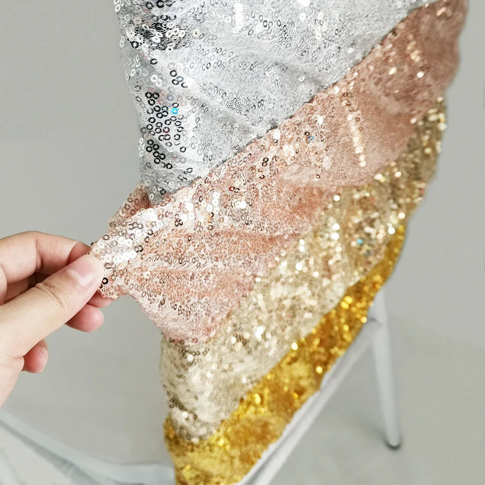 10/50pcs Gold Sequin Chair Sashes Sliver Party Chair Decor Chair Band Wedding Stretched Chairs Bow for Events Banquet Party