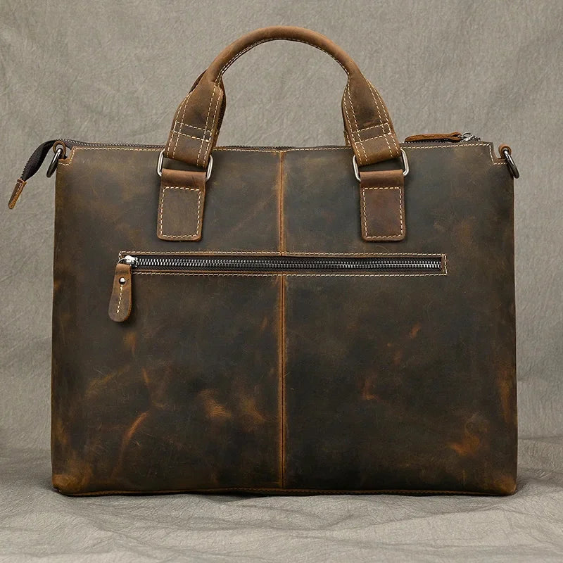 Fashion Crazy Horse Leather Briefcase Bag Men Laptop s OfficeTote Cow Handbag A4 Portfolio 's Hand s