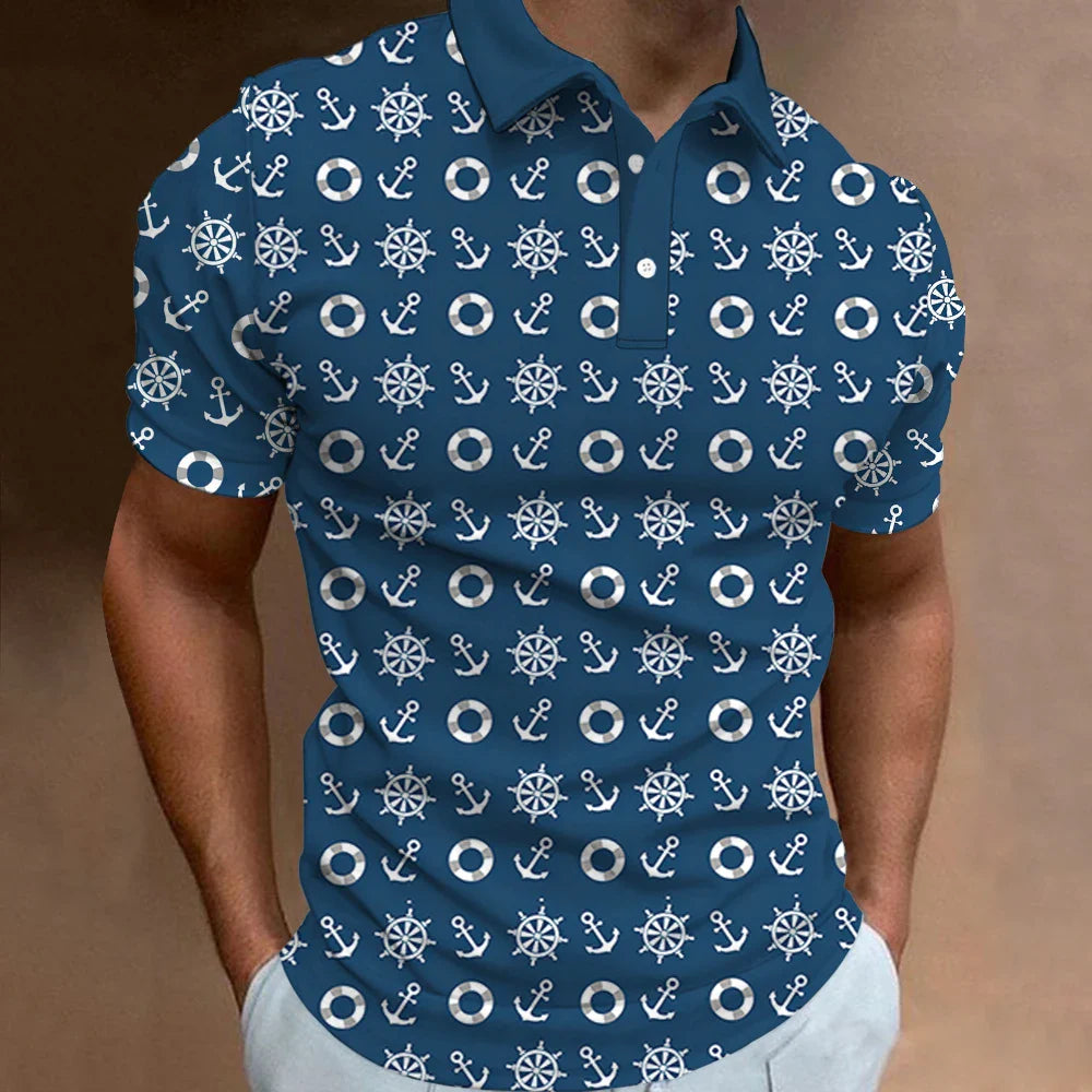 Fashion Men's Polo Shirt Short Sleeve Anchor Pattern T-Shirt 3D Icon Printed Polo Shirts Tops High Quality Tees Men Clothing 6XL