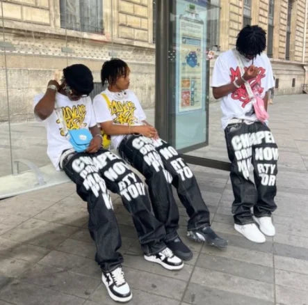 Y2K men Jeans streetwear  Printed Letter Black Vintage Pants 2023 New Harajuku Fashion Casual Loose Men Rock WideLeg baggy jeans