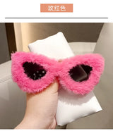 Trendy Cat Eye Kardashan Sunglasses Women Punk Soft Fur Velvet Sun Glasses Ladies UV400 Shades Handmade Eyewear Gafas De Sol INS