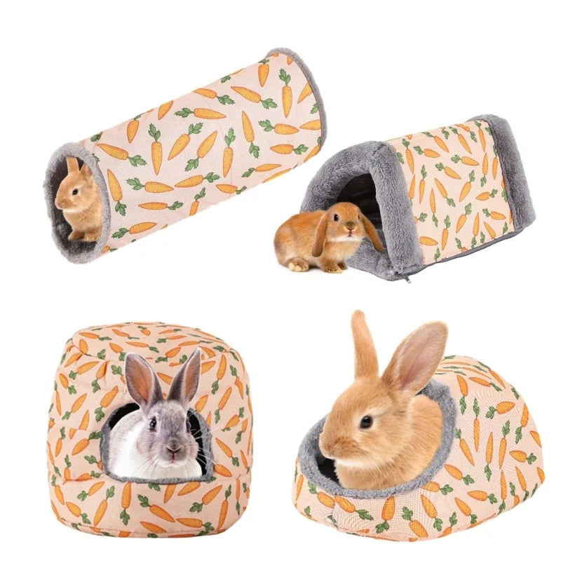 Hamster Plush Bed Small Animal Hideout House Lovely Carrot Print Sleeping Bed Habitat Decors for Squirrels Chinchillas