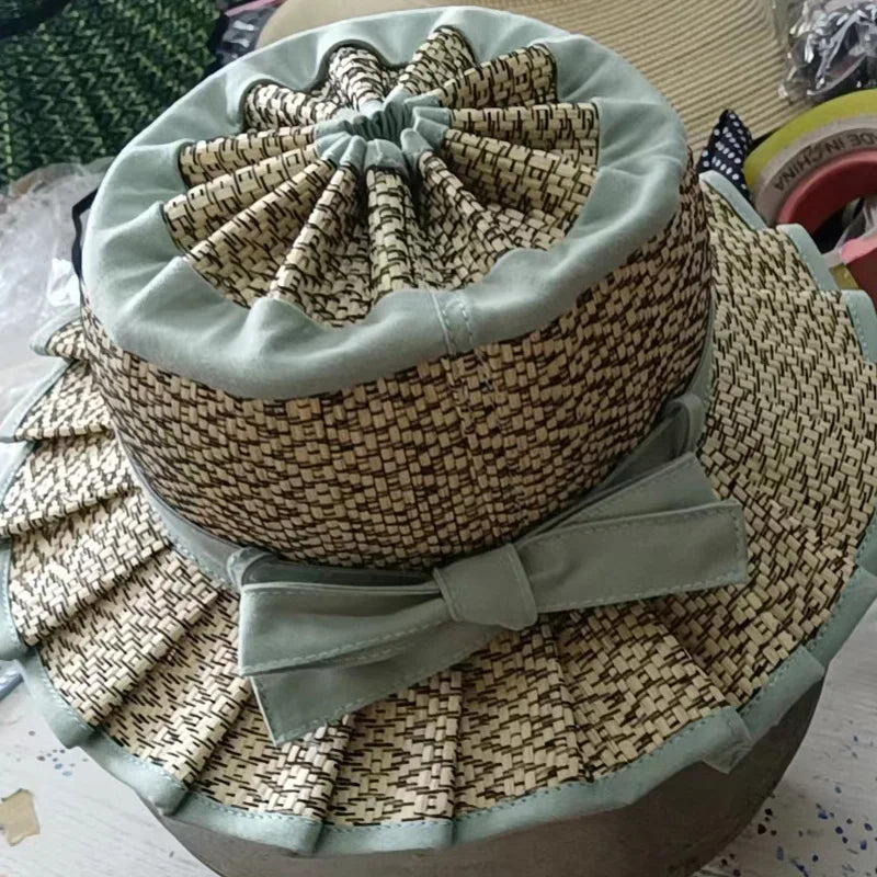 Factory Direct Sales Lorna Style Child Aldult Foldable Straw Bucket Hats Handmade Girls Baby Summer Beach Caps New Arrival