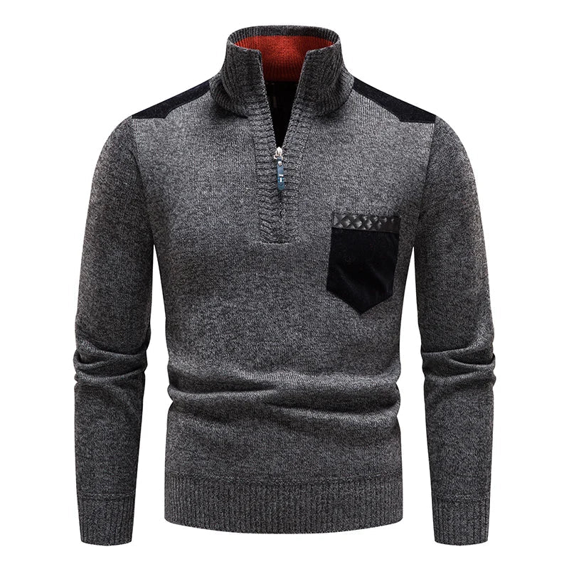 Top Quality Men's Fleece Sweater Half Zipper Up Jerseys Autumn Winter Turtleneck Y2K Sweatshirts Jumpers Male Brown Polo Shirts