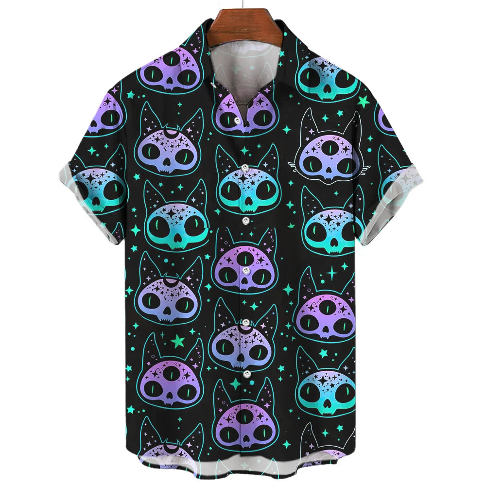 Devil Horror 3d Print Hawaiian Shirt Men Clothes Loose Breathable Men's Shirts Summer Male Shirt Male Clothes Short Sleeve Shirt