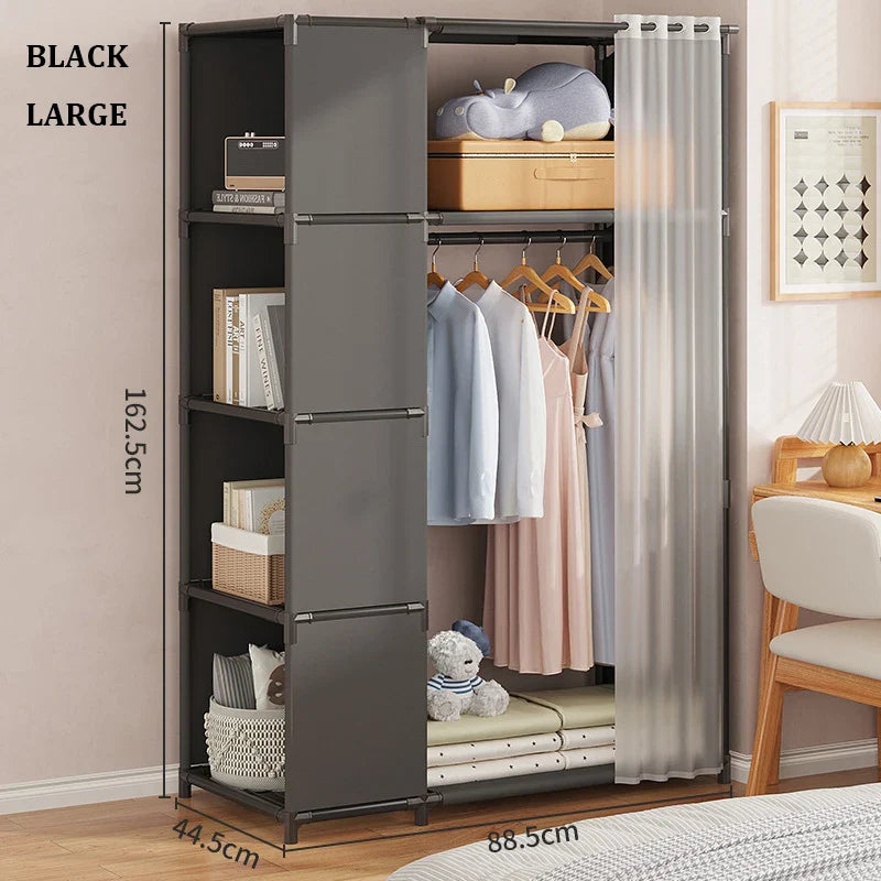 Simple Reinforced Wardrobe With Dust Proof Nonwovens Home Furniture Clothes Storage Rack Thick Steel Pipe Assembly Cabinet