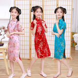 Summer Children Cheongsam Dragon Phoenix Embroidery Qipao Princess Dress Chinese Style Dresses New Year Qipao Gift Tang Clothes