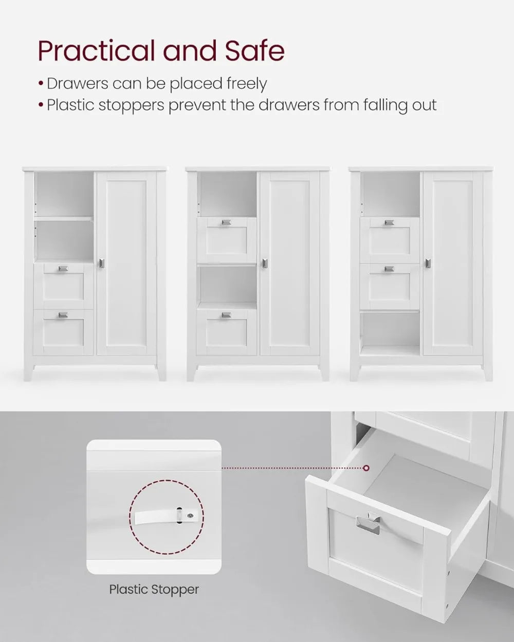 Bathroom Floor Storage Cabinet, Bathroom Cabinet Freestanding, Kitchen Cabinet, with Open Compartment, 2 Drawers, Adjustable