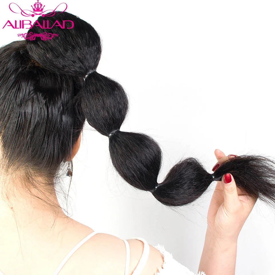 Aliballad Brazilian Afro Kinky Straight Drawstring Ponytail Human Hair Extensions Remy Pony Tail With Clip In For Women