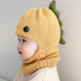 Doitbest Winter knit Baby Knitted Hat scarf one-piece Hats Kids Girl Boy Beanies Caps Warm dinosaur Earflap Hats for Children