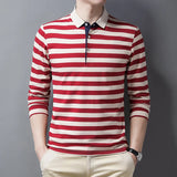 Top Quality Cotton Long Sleeved Polo Shirts Men Clothing Autumn 2023 New Fashion Striped Casual Business Male Tops