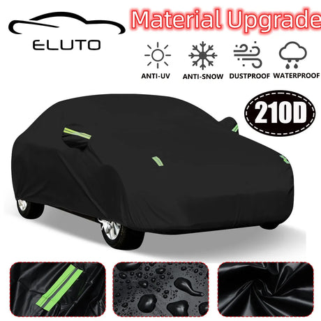 Black 210D 190T Full Car Cover Waterproof Anti Snow Cover Sun Shade Anti UV Dustproof Universal Auto Exterior Styling M/L/XL/XXL