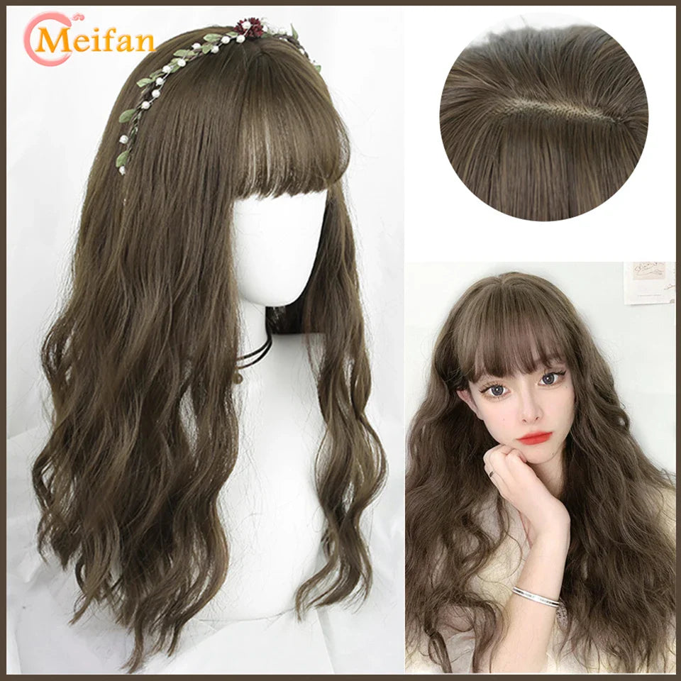 MEIFAN Synthetic Long Straight Lolita Wig with Bangs Wig Girl Cute Mixed Black Red Blonde Cosplay Party Halloween Harajuku Wig