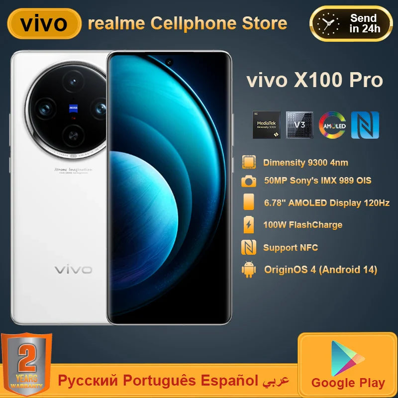 New Original VIVO X100 Pro 5G 6.78 Inches LTPO AMOLED Screen Dimensity 9300 Android 14 Camera 50MP 100W SuperCharge Smartphone