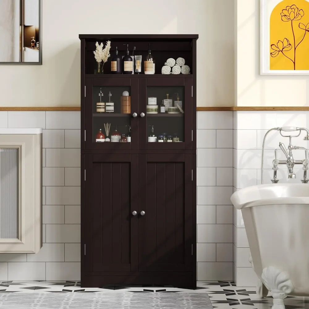 50.4''H Bathroom Storage Cabinet Kitchen Pantry Cabinet With Doors for Living Room Brown CWG007Z Shower Rack Pia Dresser Crystal