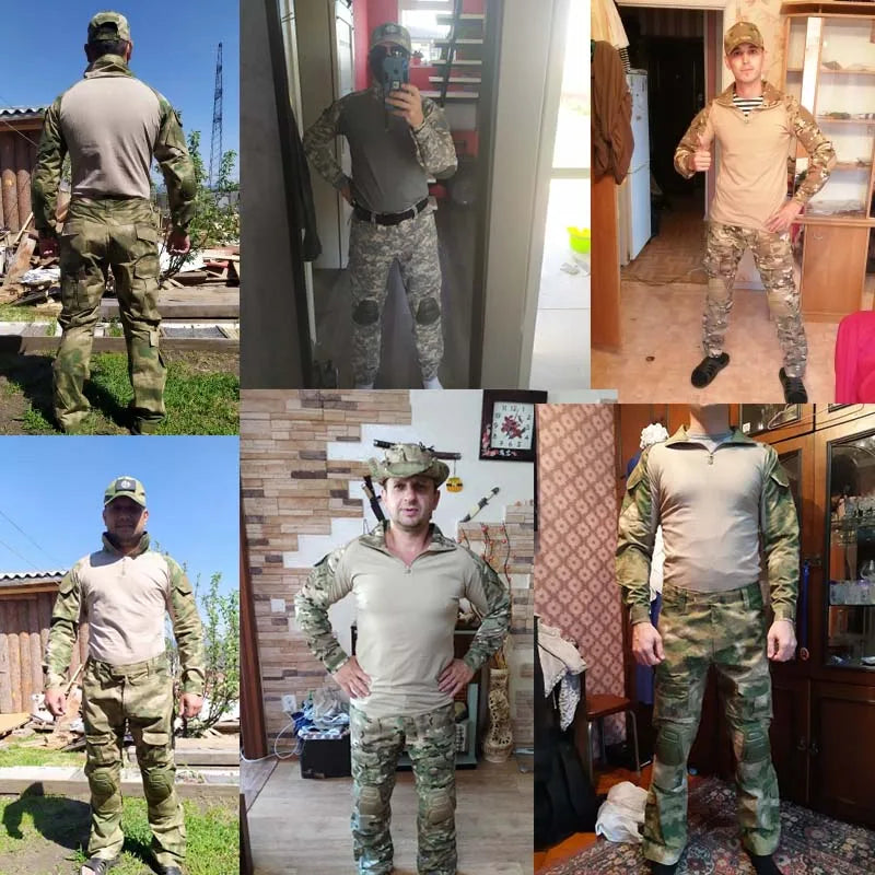 Tactical Camouflage Military Uniform Clothes Suits Men US Army Clothes Airsoft Hunting Suit Combat Shirt + Cargo Pants+4 Pads