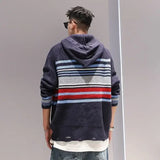 Man Clothes Aesthetic Pullovers Knitted Sweaters for Men Icon Hoodies Torn with Holes Striped Red Sweat-shirt Fashion 2023 Meme