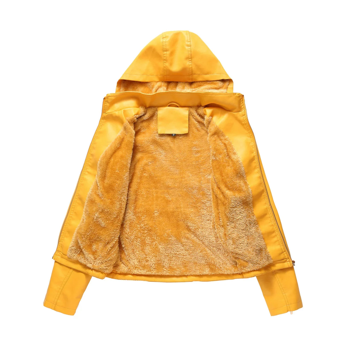 Women's Moto Biker Zipper Jacket Hooded Faux Fur Bomber Leather Jacket Winter Coat Twotwinstyle Women's Clothing Yellow Body Top