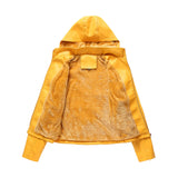 Women's Moto Biker Zipper Jacket Hooded Faux Fur Bomber Leather Jacket Winter Coat Twotwinstyle Women's Clothing Yellow Body Top