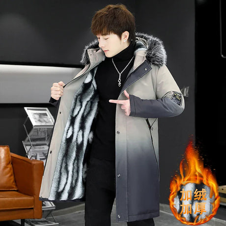 Winter Jacket Men Thicken Warm Parka Men Casual Long Outwear Hooded Fur Collar Jackets Fashion Print Coat Parkas High Quality